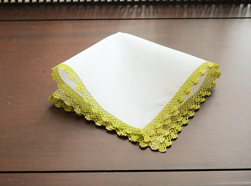 Cotton handkerchief. Wild Lime colored lace trimmed.